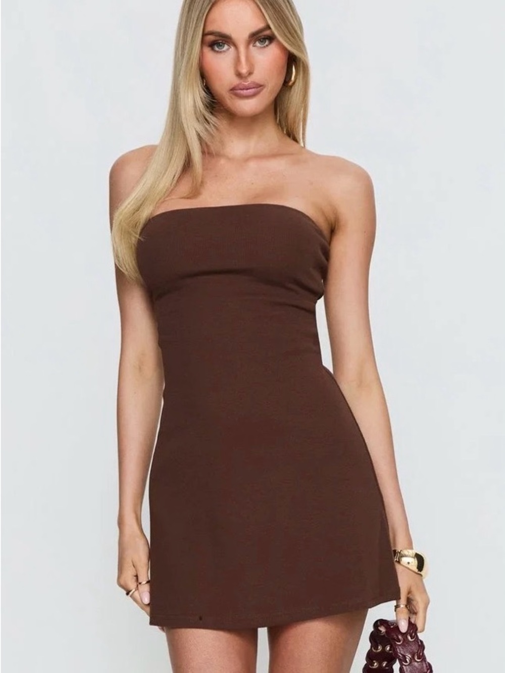 Princess Polly Baseline Strapless Mini Dress Chocolate